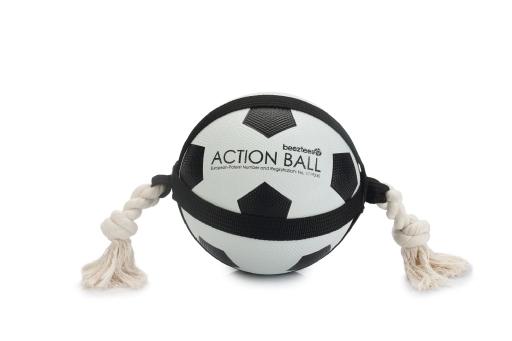 Afbeelding beeztees action voetbal met touw - hondenspeelgoed - 19 cm door Tuinexpress.nl