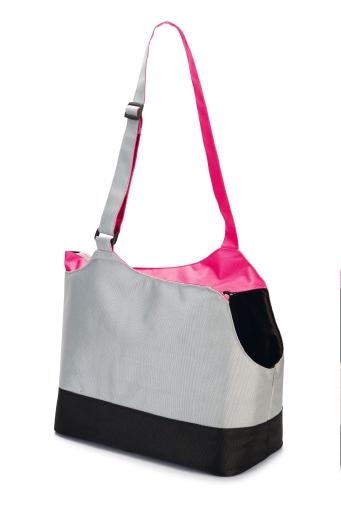 Afbeelding beeztees zizzy - schoudertas hond - grijs/roze - 40x20x30 cm door Tuinexpress.nl