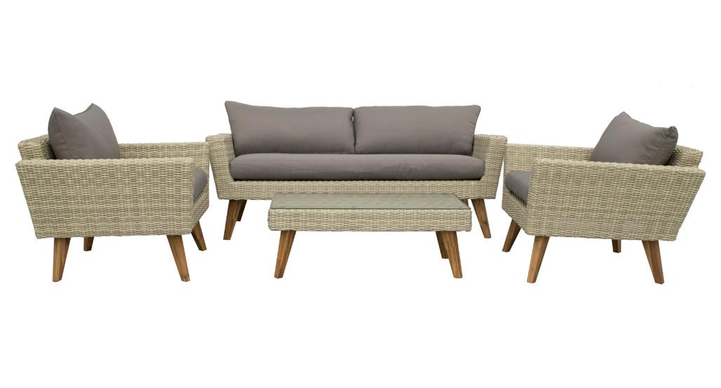 Andalucia lounge set 4 pcs (1x bench 2x lounge chair 1x lounge table 102x52x36 cm)