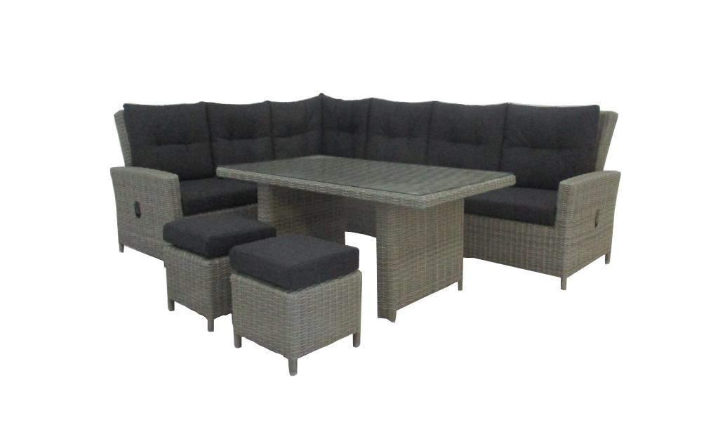 San marino lounge corner set 5 pcs (1x adjustable left arm 1x adjustable right arm 1x column table 148x86x66 5 cm 2x hocker 40x40x45 cm)