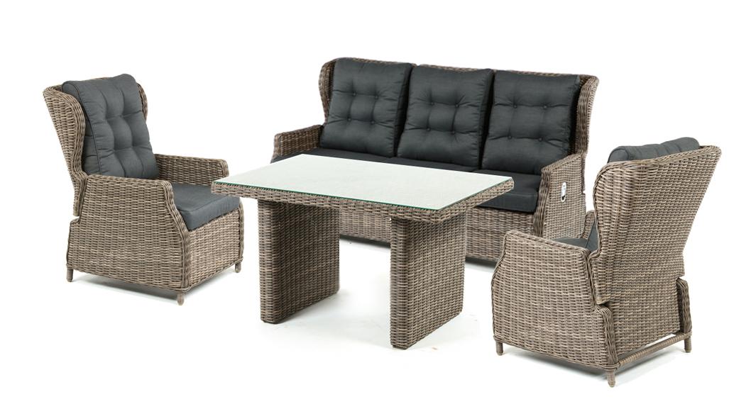 Ibiza lounge set 4 pcs (2x adjustable chair 1x adjustable bench 3 seater 1x column table 140x80x70cm)