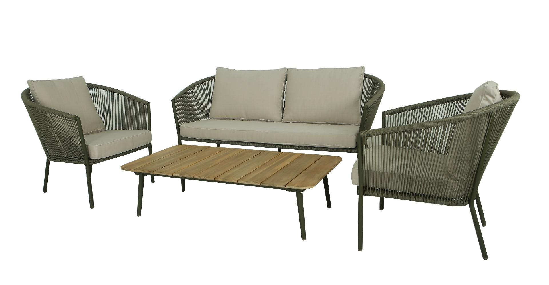 Reims stackable lounge set 4pcs (2x chair bench table)