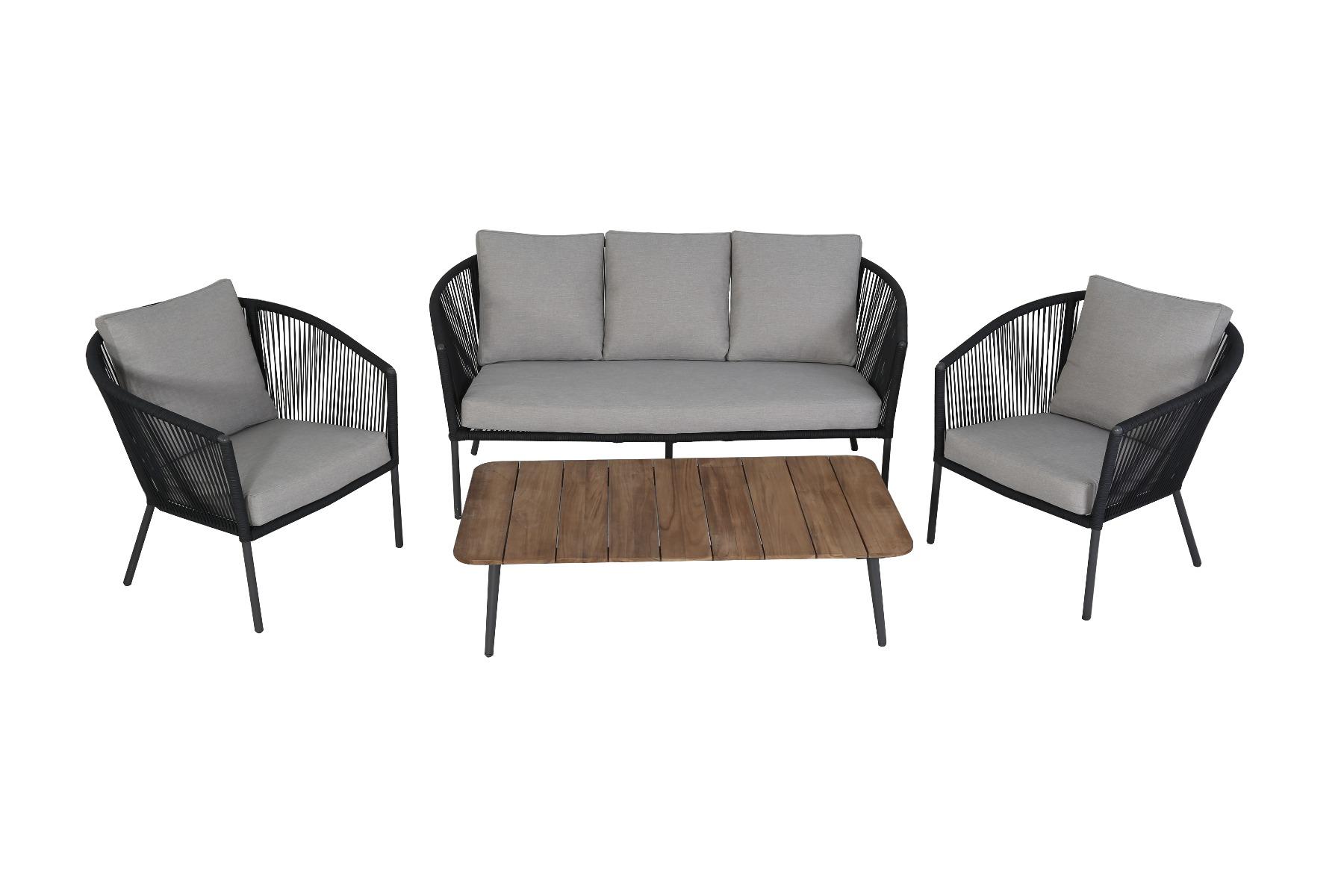 Reims stackable lounge set 4pcs (2x chair bench table 130x70x34cm)