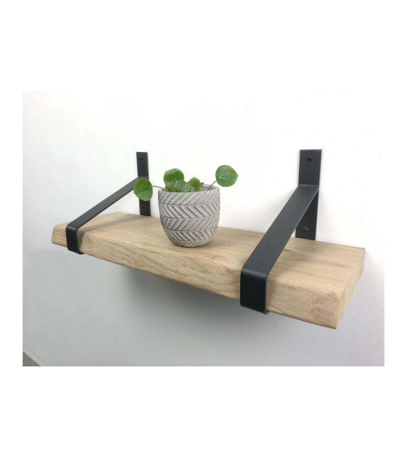 Eiken wandplank boomkant 100 cm in 20 cm diepe plankdragers