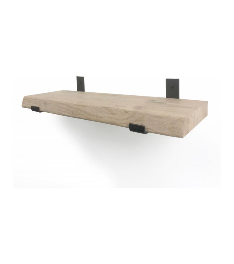 Eiken wandplank boomkant 50 cm in 20 cm diepe industriele plankdragers