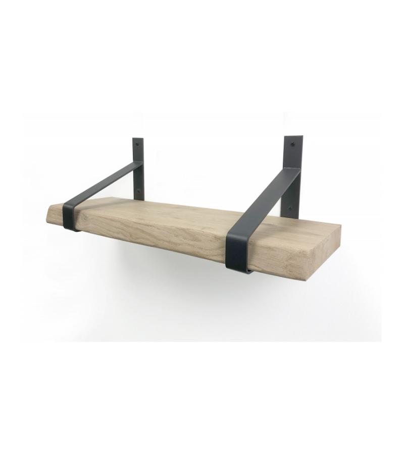 Eiken wandplank boomkant 50 cm in 25 cm diepe plankdragers